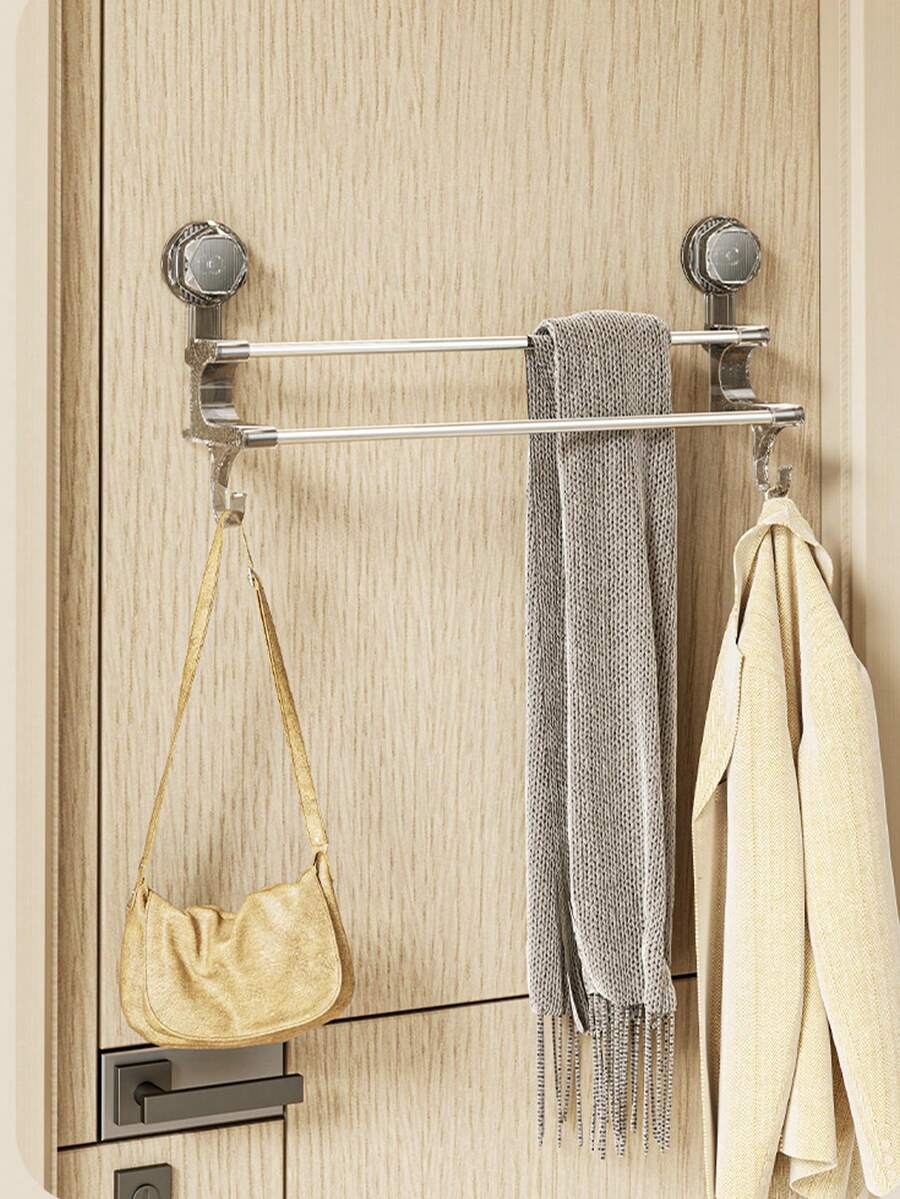wuyun 1pc Towel Rack, Bathroom Towel Rail, Punch-Free, Bathroom Storage Rack, Strong Suction Towel Hanger, Bath Towel Holder, Detachable Double Rod Towel Rack - Multicolor - View 1