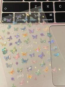 3/6/9 张蝴蝶指甲贴纸套装，翅膀流动激光，5D 贴纸设计，美甲，蓝色仙女贴纸，DIY 装饰 - 彩色 - 查看 6