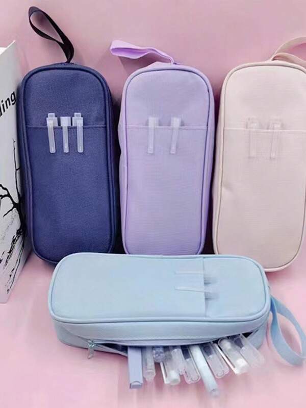 1 peça Novo Estojo Simples de Lápis 3D Cor Sólida, Estojo de Caneta de Tecido Oxford de Grande Capacidade, Caixa de Papelaria Criativa de Alta Qualidade para Alunos do Ensino Fundamental e Médio