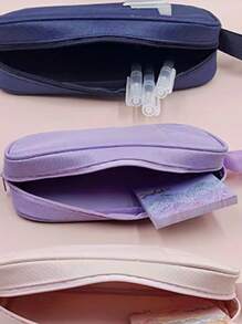 1入全新簡約3D純色筆袋，大容量牛津布筆盒，高端創意文具盒，適用於小學和初中學生