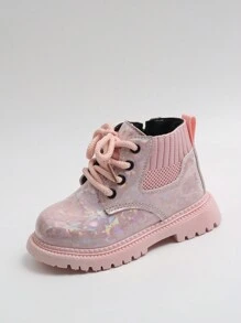 1pair New Style Girls' Sparkly Flat  Boots - Pink - View 3