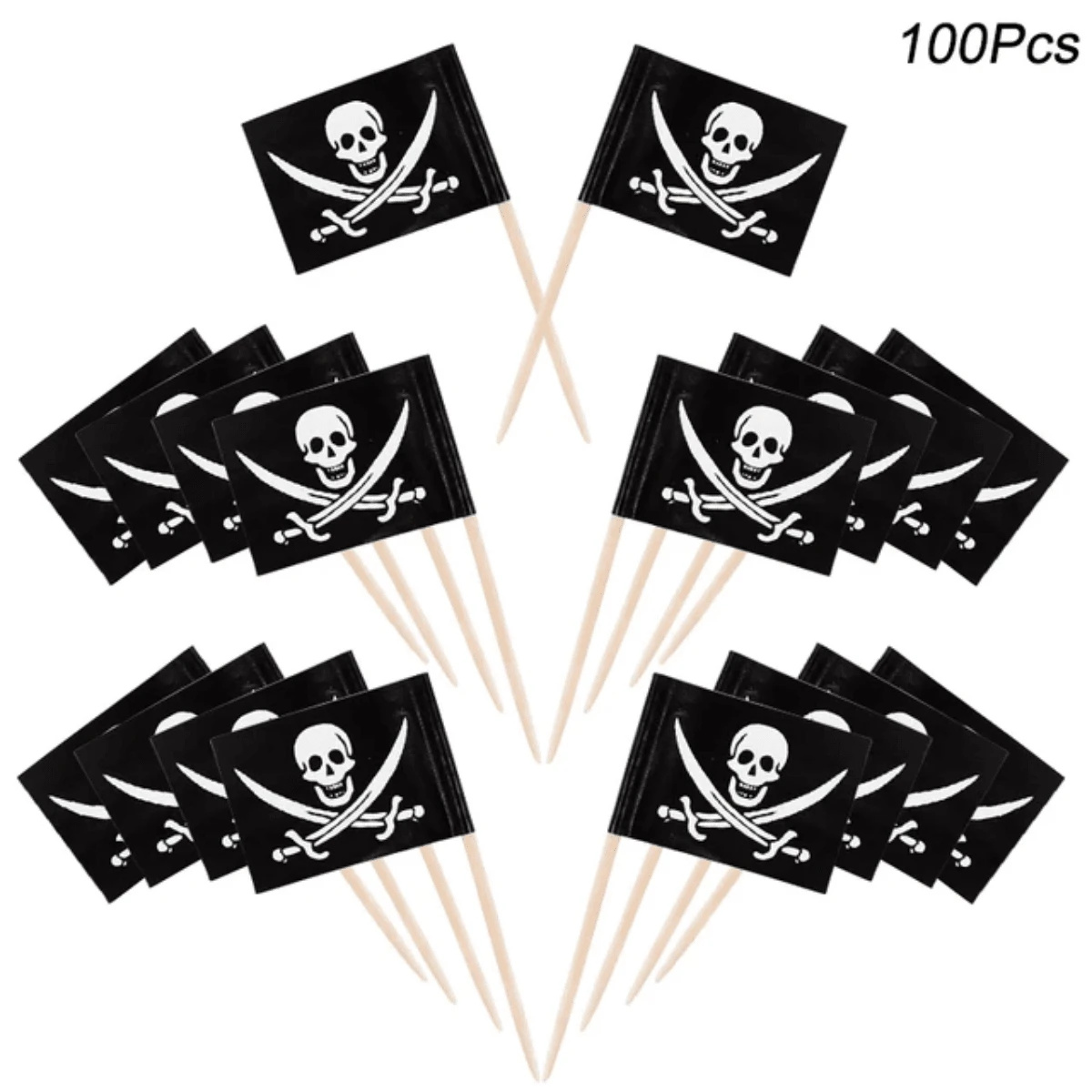 1 Pack /100Pcs Pirate Flag Toothpicks Cupcake Topper For  Pirate Theme Birthday Party Cake Decoraiton Halloween Cocktail Pick Supplies - Multicolor - View 1