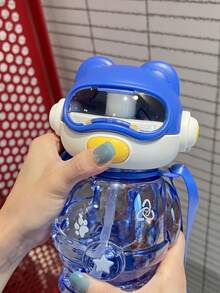 Bình Nước Trẻ Em Dễ Thương, Mùa Hè, Cốc Di Động Có Dây Đeo Dành Riêng Cho Bé Gái/Bé Trai, Bình Nhựa Dung Tích Cao Có Ống Hút - Xanh đậm - Xem 4
