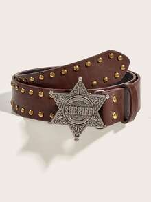 1入組龐克風格鑲鉚時尚腰帶K2Y，適用於女士牛仔褲，帶有雙行鉚釘裝飾，休閒街頭復古風格腰帶 - 彩色 - 查看 1