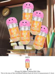 5入組卡通鉛筆造型鋁箔氣球，返校派對裝飾必備 - 彩色 - 查看 14