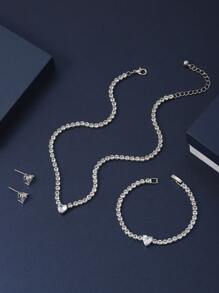 3pcs Copper Heart Claw Chain Set, Suitable For Daily Wear, Jewelry Set Valentines,Mom,Mother,Mother's Day,Gift