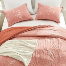 Downluxe Comforter Set - Bedding Comforter Sets, Botanical Flower Comforter, Soft Reversible Floral Comforter And Pillow Sham For All Seasons - 亮橙色 - 查看 5