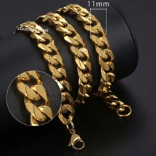 Stainless Steel Curb Cuban Chain Necklace For Men Women Punk 3-11mm 16-30inch Link Jewelry Gift - 金色 - 查看 9