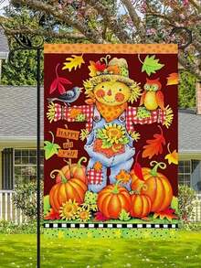 1pc Fall Scarecrow Pumpkin & Autumn Leaves Garden Flag - Multicolor - View 10