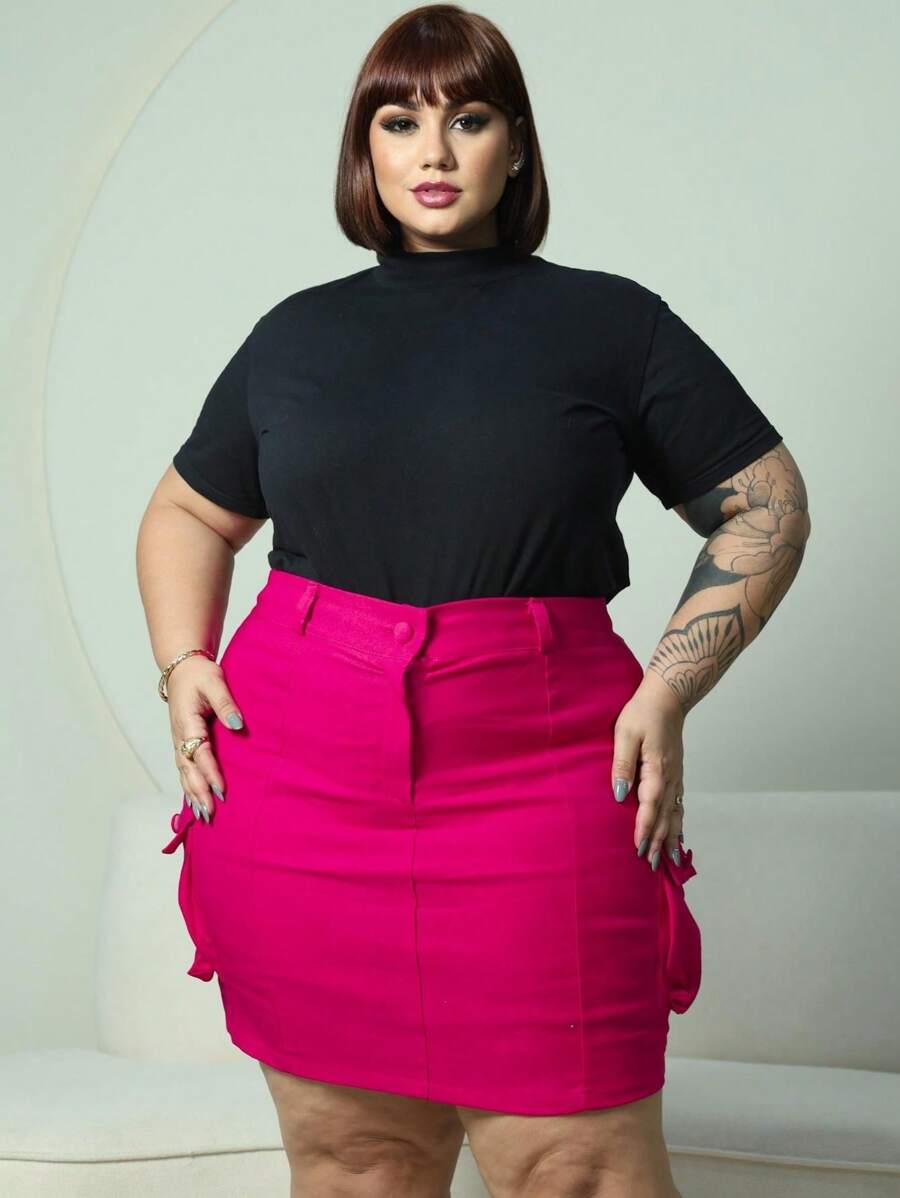 Plus Size Skirts - 玫紅色 - 查看 1