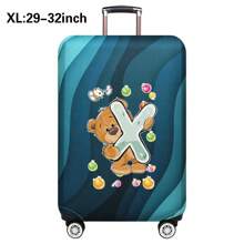 行李箱罩旅行箱罩适用于 18 至 32 英寸行李箱保护套男女户外假日旅行必备配件涤纶行李箱弹力防尘罩时尚首字母 A 至 Z 熊字母印花包适用于学校学校配件学校用品