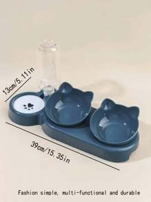1pc Cat Ear Design Pet Double Bowl With Drinking Bottle For Dog And Cat For Drink More Water And Food Feeding - Light Grey - View 11