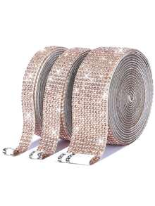 1pc 3Rolls Self-Adhesive Crystal Rhinestone Diamond Ribbon DIY Decoration Sticker With 2 Mm Rhinestones For DIY Event Car.Cross-Border Explosive Rhinestone Strips Self-Adhesive Rhinestone Paste Hot Melt Adhesive Mesh Diamond Tape DIY Ribbon Strips Clothing Accessories Hot Diamond Tape - Multicolor - View 6