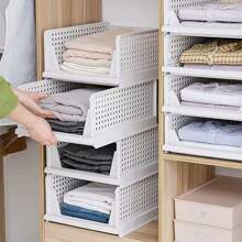 LIVINGANDHOME 1 Piece Foldable Stackable Clothes Storage Organiser Basket,Drawer Storage Basket,Home DIY Layered Divider Drawer Rack,Wardrobe Storage Box Organizer,Sliding Cabinet Drawer Storage Shelf Organzier For Wardrobe Cupboard Kitchen Bathroom Office - Grey - View 3