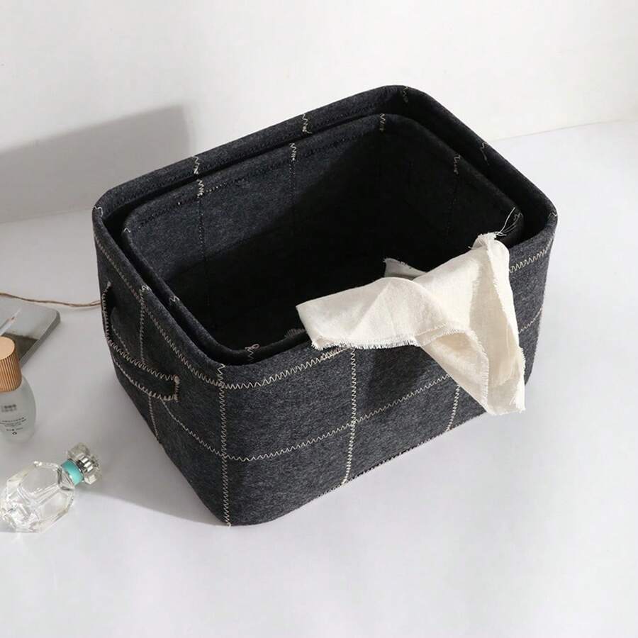 1pc Felt Storage Basket, High-End Foldable Organizer Bin For Magazines, Books, Clothing, Bedroom Closet, Laundry Room, Home Organization, Office Supply Storage Box, Modern Style, Box Storage, Organization, Christmas Storage Basket, Christmas Bucket, Hamper Gift Box, Christmas Decoration, Basket, Gift Basket Organizer, Big Box Organizer, Large Organizer, Cute Gift Basket, Burr Basket Ideas, Desktop Bin - Dark Grey - View 1