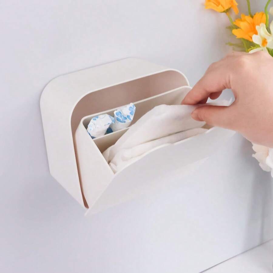 Caja de almacenamiento para toallas sanitarias, caja de almacenamiento portátil de plástico para toallas femeninas en el baño - Blanco - Ver 1