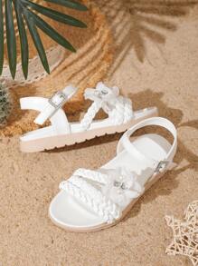 Girls' And Fashionable Breathable Anti-Slip Open Toe Sandals, Comfortable To Wear, Convenient For Beach, Novel Style And Handmade - White - View 2