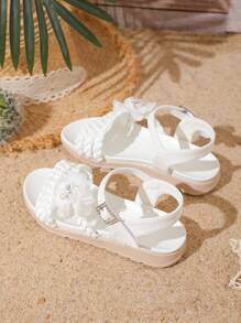 Girls' And Fashionable Breathable Anti-Slip Open Toe Sandals, Comfortable To Wear, Convenient For Beach, Novel Style And Handmade - White - View 5