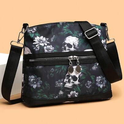 1PC Casual Flower Skull Pattern Crossbody Bags For Women, Fashion Graffiti Shoulder Bag For Halloween Gift, Large Capacity Ladies Hand Bags, Halloween Bags, Perfect For Fancy Party, Halloween Fashion & Gothic Fashion, Halloween Purse, Perfect For Fancy Party Halloween Fashion & Gothic Fashion, Best Halloween Gifts For Women, Perfectly Matching With Halloween Costumes Women