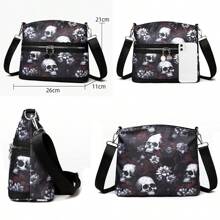 1 peça bolsa transversal casual com estampa de caveira e flor para mulheres, bolsa de ombro com grafite da moda para presente de Halloween, bolsas femininas de grande capacidade, bolsas de Halloween, perfeitas para festas chiques, moda de Halloween e moda gótica, bolsa de Halloween, perfeita para festas chiques, moda de Halloween e moda gótica, melhores presentes de Halloween para mulheres - Multicolorido - Ver 3