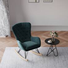 LIVINGANDHOME Living And Home Modern Upholstered Rocking Chair For Living Room Bedroom - Dark Green - View 3