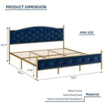 Full /Queen/King Size  Bed Frame With Velvet And Button Tufted Upholstered Headboard,Bed Frame With Storage And Strong Wood Slat Support,Noise Free,No Box Spring Needed,Easy Assembly