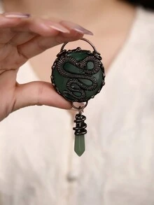 1 pieza Colgante hecho a mano con baño de cobre antiguo, estilo vintage, de cuarzo rosa natural, amatista y disco circular de Dongling verde, para mujeres, regalo de fiesta (la profundidad del color aleatorio, las grietas ligeras y arenosas pertenecen al fenómeno natural, no a daños) - redondo - Ver 5