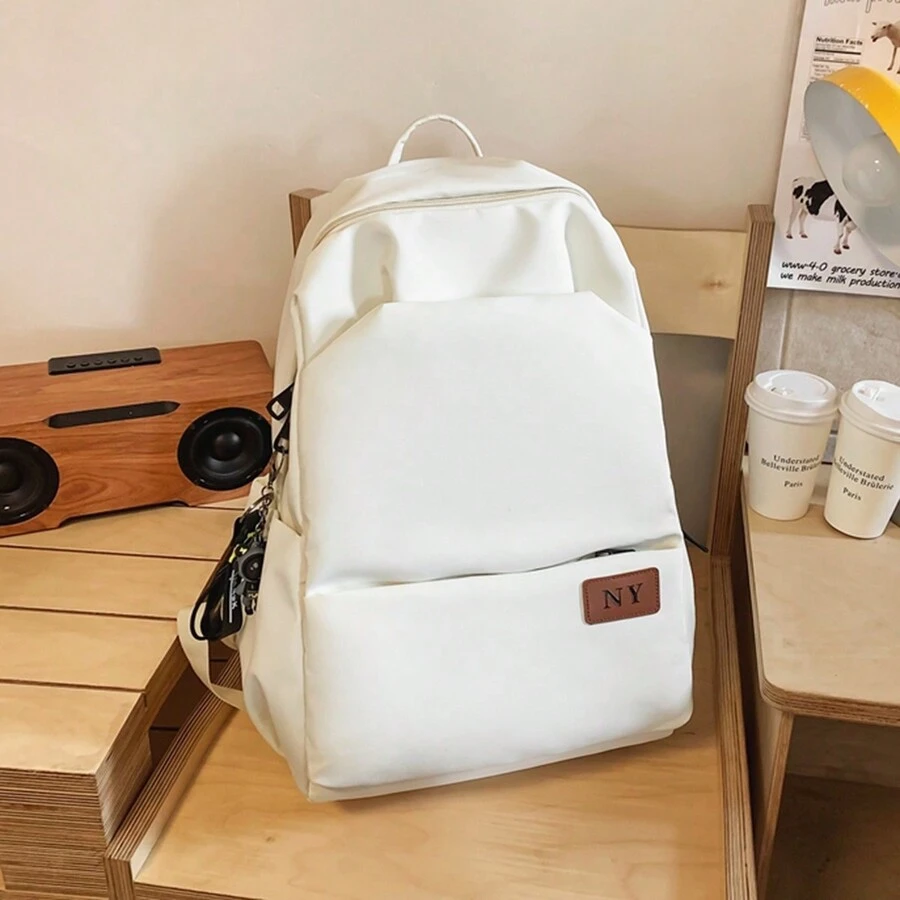 Sức chứa lớn Nhiều ngăn Ba lô thời trang chống thấm nước dành cho cặp đôi nam nữ, Ba lô học sinh, Ba lô mua sắm giải trí, Đeo ba lô đi học Mặt dây chuyền Học sinh đi làm Túi sách Túi đi học sức chứa lớn để đựng sách - trắng - Xem 1