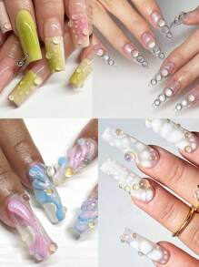 美人鱼水晶透明美甲装饰品，混合尺寸3D美甲饰品，扁平半圆珠，夏季Y2K美甲配件，美甲宝石 - 無色 - 查看 3