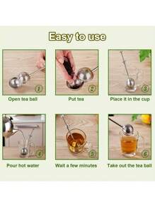 1pc Stainless Steel Tea Strainer, Press Type Tea Filter With Handle, Snap Ball Tea Strainer, Multi Tea Slag Ball, Spring Tea Strainer, For Home Office Restaurant, Tea Supplies Back To School - Silver - View 8