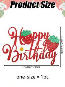 草莓生日快樂蛋糕裝飾頂，閃粉花朵水果主題生日草莓蛋糕插旗裝飾，適用於草莓主題生日派對蛋糕裝飾用品 - 紅色 - 查看 7