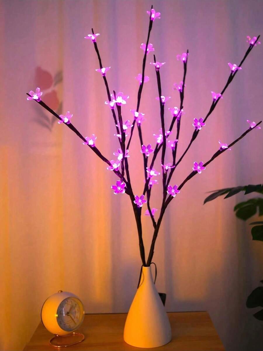 Elegant Cherry Blossom LED Branch Lights - Battery-Powered, Perfectfor Romantic Decor, Events & Home Ambiance - Purple - View 1