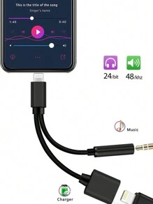 Gmobi 1包兼容iPhone耳機和充電器適配器2合1 Lightning轉3.5mm AUX音頻+ Lightning充電器轉接頭，兼容iPhone 14/13/12/11 Pro Max/Pro/Plus/Mini/XR/XS/8/7/6 Plus（無法打電話） - 黑色 - 查看 1