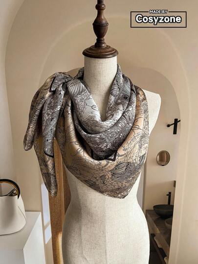 1 st Elegant tryckt 90 cm fyrkantig halsduk för kvinnor, lämplig för avslappnade och fashionabla gatuutflykter som halsduk, pannband eller sjal. Perfekt för utomhus vind-/solskydd och styling