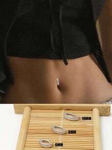 FOREVER QUEEN 1PC 925 Sterling Silver CZ Belly Button Clicker/Reverse Belly Ring/Navel Jewelry/Belly Hoop/Hinged Curved Belly Bar Piercing/Navel Ring/Belly Clip Ring - Belly Button - View 2