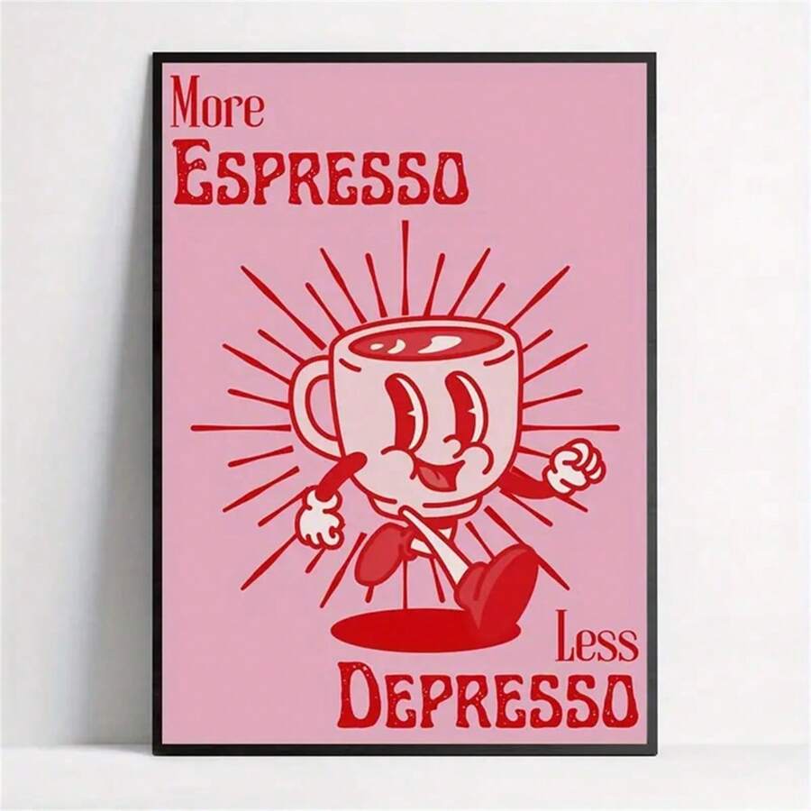 1 pieza Póster de lona sin marco, arte retro, talla grande Espresso Menos Estrés, regalo ideal para dormitorio, sala de estar, pasillo, decoración de pared de invierno, decoración de habitación