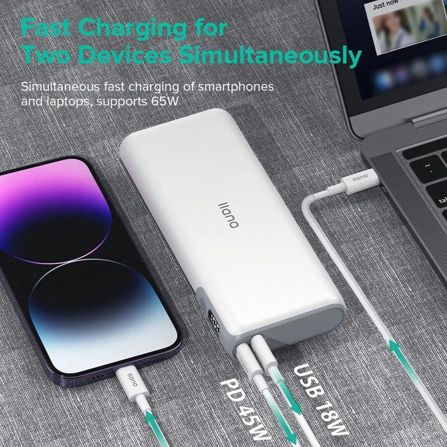 Llano Lightest Portable Laptop Charger, 65W 20000mAh Power Bank, USB C