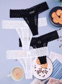Conjunto de 4 tangas de encaje de leopardo para mujer, ropa interior sexy
