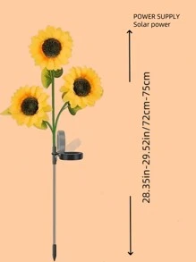 1pc 3-Headed Sunflower Shape Solar Panel Powered Lawn Lamp (24 Leds, 70cm) Outdoor Camp Garden Villa Balcony Decoration Light, Path Light, Landscape Light Fall Decor House Decor Outdoor Decor For Valentines Decor - Yellow - View 2