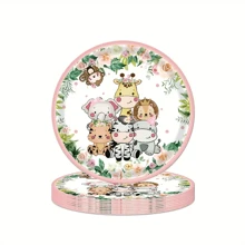 10pcs/20pcs Pink Safari Jungle Theme Party Supplies Forest Animal Safari Birthday Paper Plates Napkins Tableware Set Decorations Wild One Birthday Party Favors For 1st Birthday Table Decorations