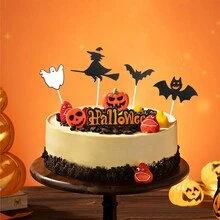 1set Halloween Cake Topper Decoration Cupcake Topper Pumpkin Bat  Ghost Party Dessert Supplies - Multicolor - View 6