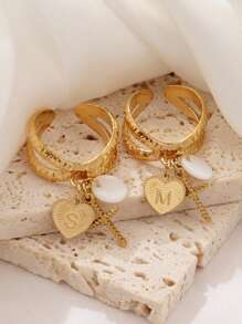 1pc Stainless Steel Initial Letter Ring For Women Cross Pendant Rings Gold Color Open Ring Jewelry - Letter Ring - View 7