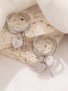 1pc Stainless Steel Initial Letter Ring For Women Cross Pendant Rings Gold Color Open Ring Jewelry - Letter Ring - View 6