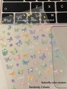 3/6/9 张蝴蝶指甲贴纸套装，翅膀流动激光，5D 贴纸设计，美甲，蓝色仙女贴纸，DIY 装饰 - 彩色 - 查看 11