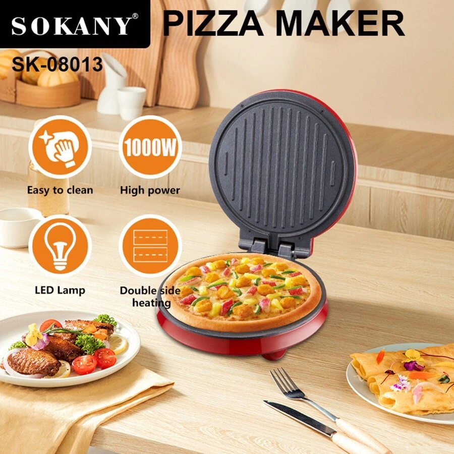 Sokany.Máquina de pizza y crepes eléctrica, sartén para crepes, parrilla antiadherente para calentar y asar, ideal para hacer sándwiches y crepes." - Rojo - Ver 1
