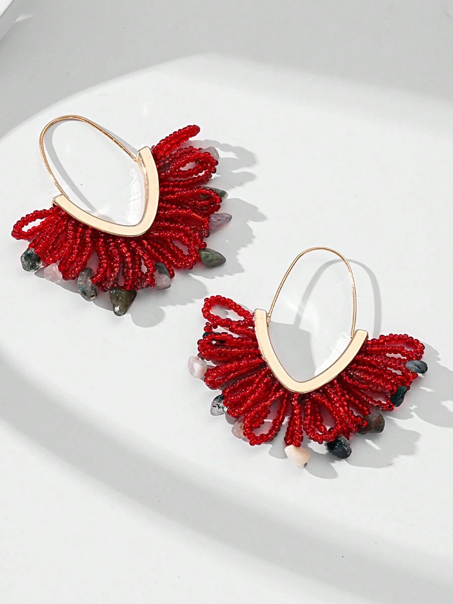 1對波西米亞風格天然石頭珠子女士耳環，適合度假、日常穿著和聖誕節 - 聖誕色波西米亞風格女士耳環 - 查看 1