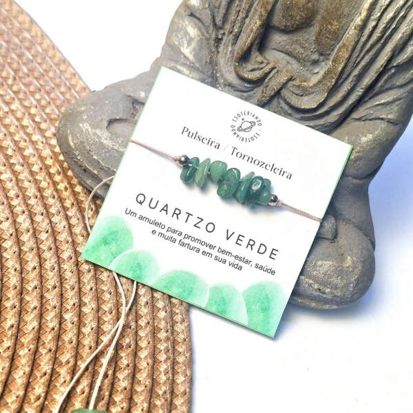 1 Peça Pulseira / Tornozeleira de Pedra Quartzo verde | Modelo Ajustável macramê  | Tornozeleira de praia |  Bem-Estar e Fartura