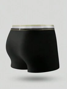 男士黑色時尚印花平角內褲,彈性內衣,適合日常穿著 - 黑色 - 查看 2