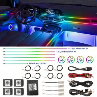 FILIPLI Universal 64 Colors RGB Symphony Car LED Ambient Lights LED Interior Hidden Acrylic With Light Strips Optical Fiber Streamer Rainbow Full Colourful Decoration Neon Light Atmosphere Lamp