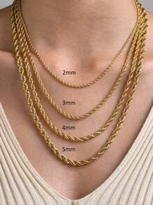 1條18K黃金電鍍扭繩鍊，男女適用，不銹鋼嘻哈龐克風格頸鏈